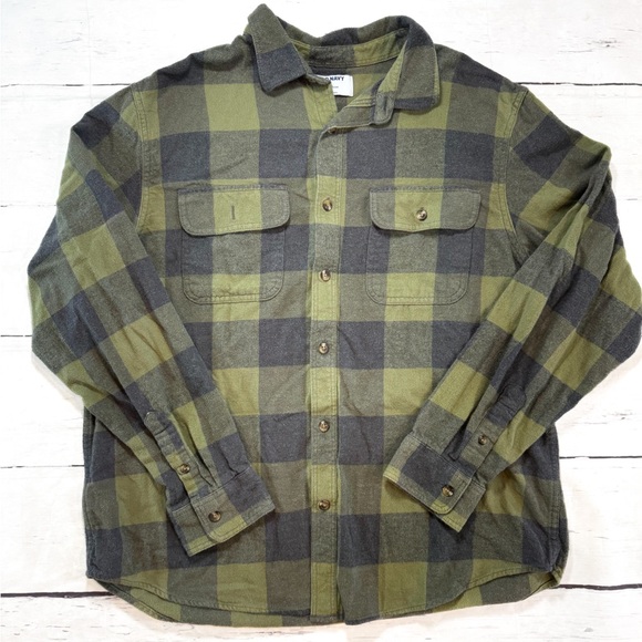 Old Navy Olive and Charcoal Checkered Shirt - Picture 2 of 2